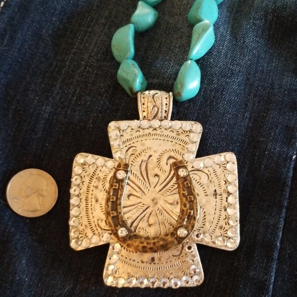 Large cross turquoise necklace